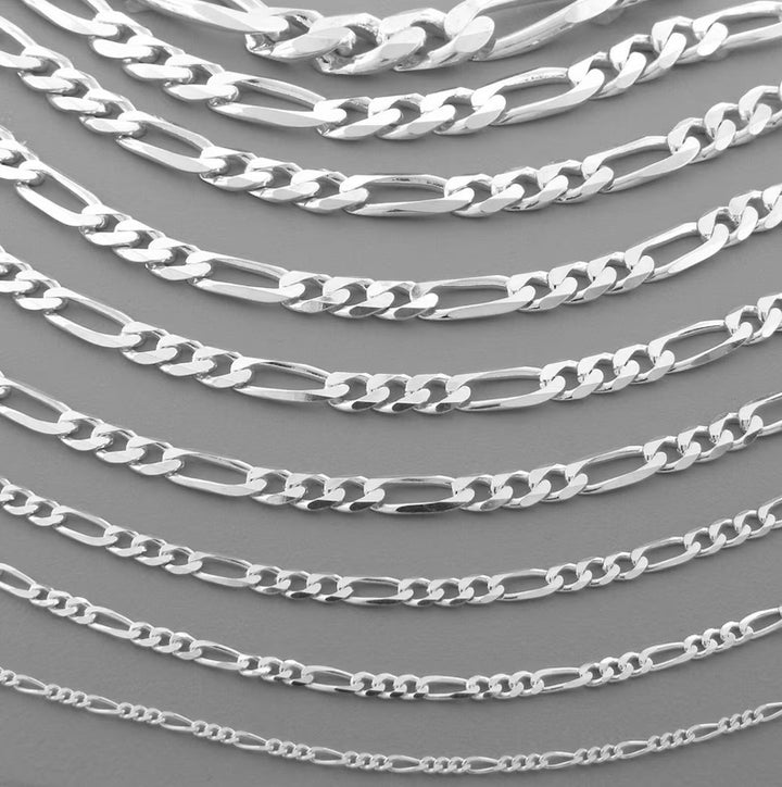 WHITE GOLD SOLID FIGARO CHAIN 10K / 14K WHITE GOLD