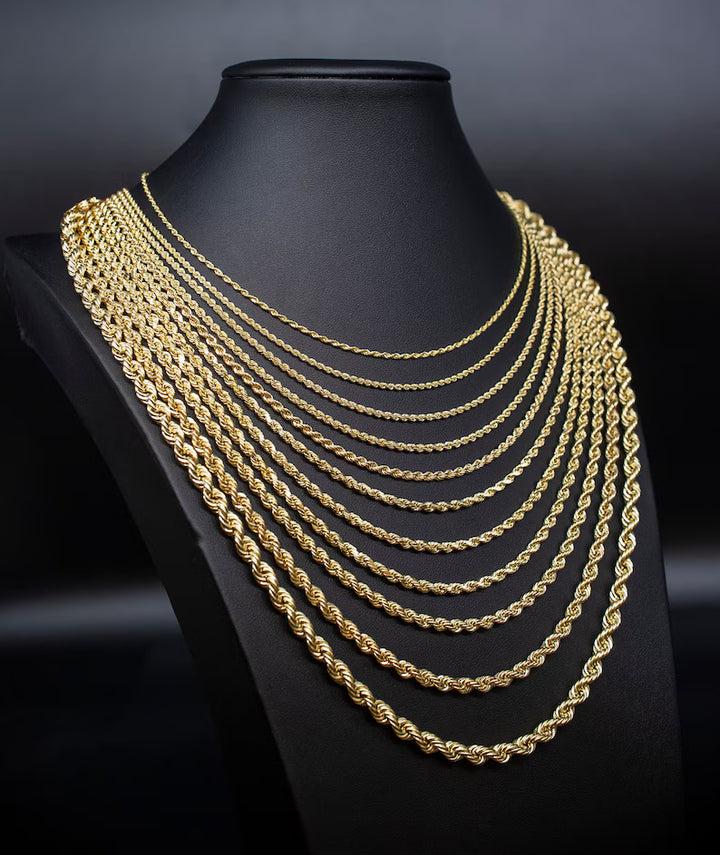 GOLD SOLID ROPE CHAINS 10K / 14K