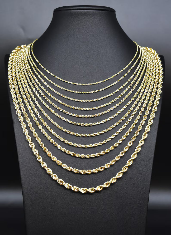GOLD SOLID ROPE CHAINS 10K / 14K