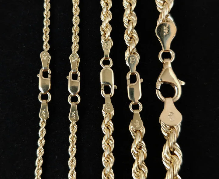 GOLD SOLID ROPE CHAINS 10K / 14K
