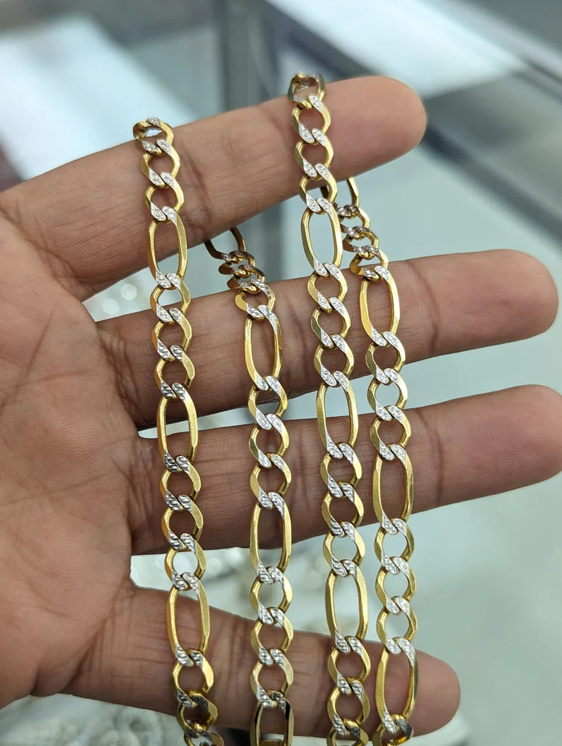 GOLD SOLID DIAMOND CUT FIGARO CHAINS 10K / 14K