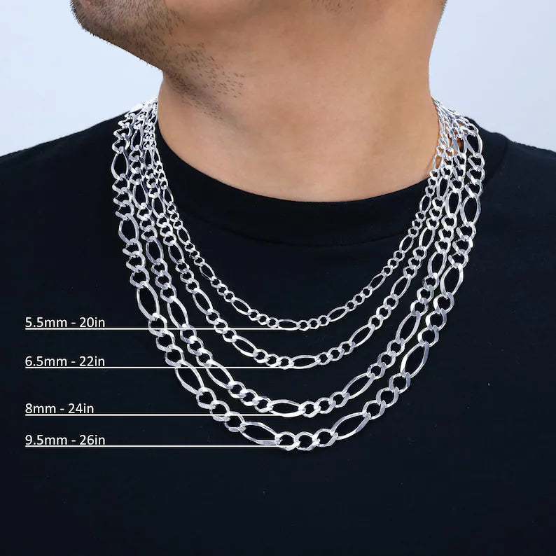 WHITE GOLD SOLID FIGARO CHAIN 10K / 14K WHITE GOLD