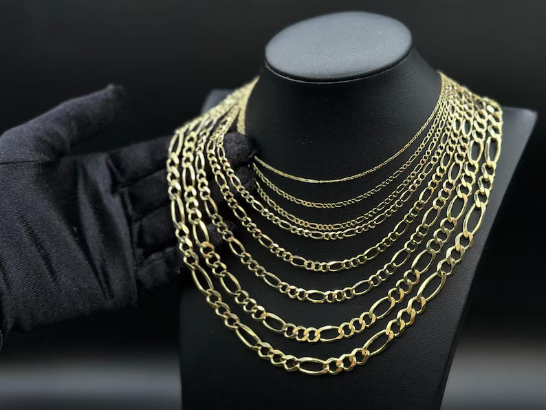 GOLD SOLID FIGARO CHAIN 10K / 14K
