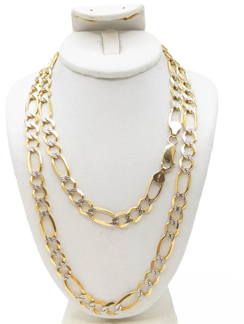 GOLD SOLID DIAMOND CUT FIGARO CHAINS 10K / 14K