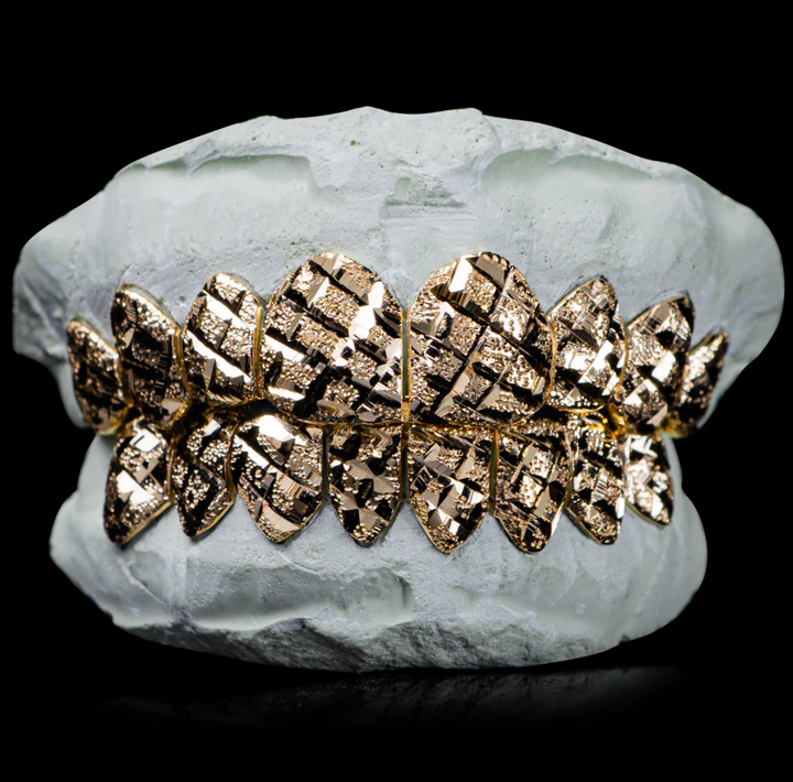 Solid Gold Grillz Diamond Cut & Diamond Dust 8 Set
