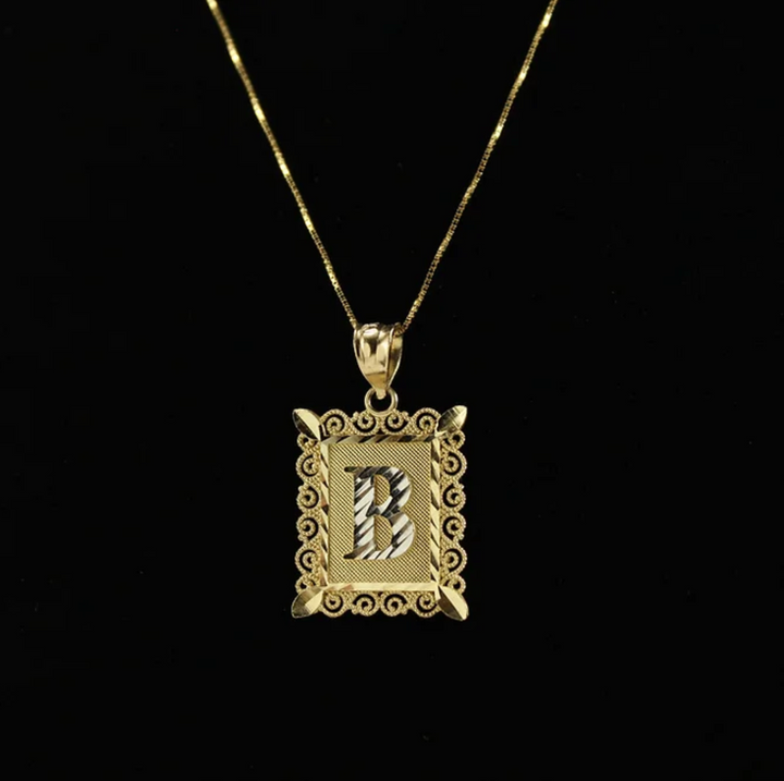 10k Initial  Square Letter Pendant