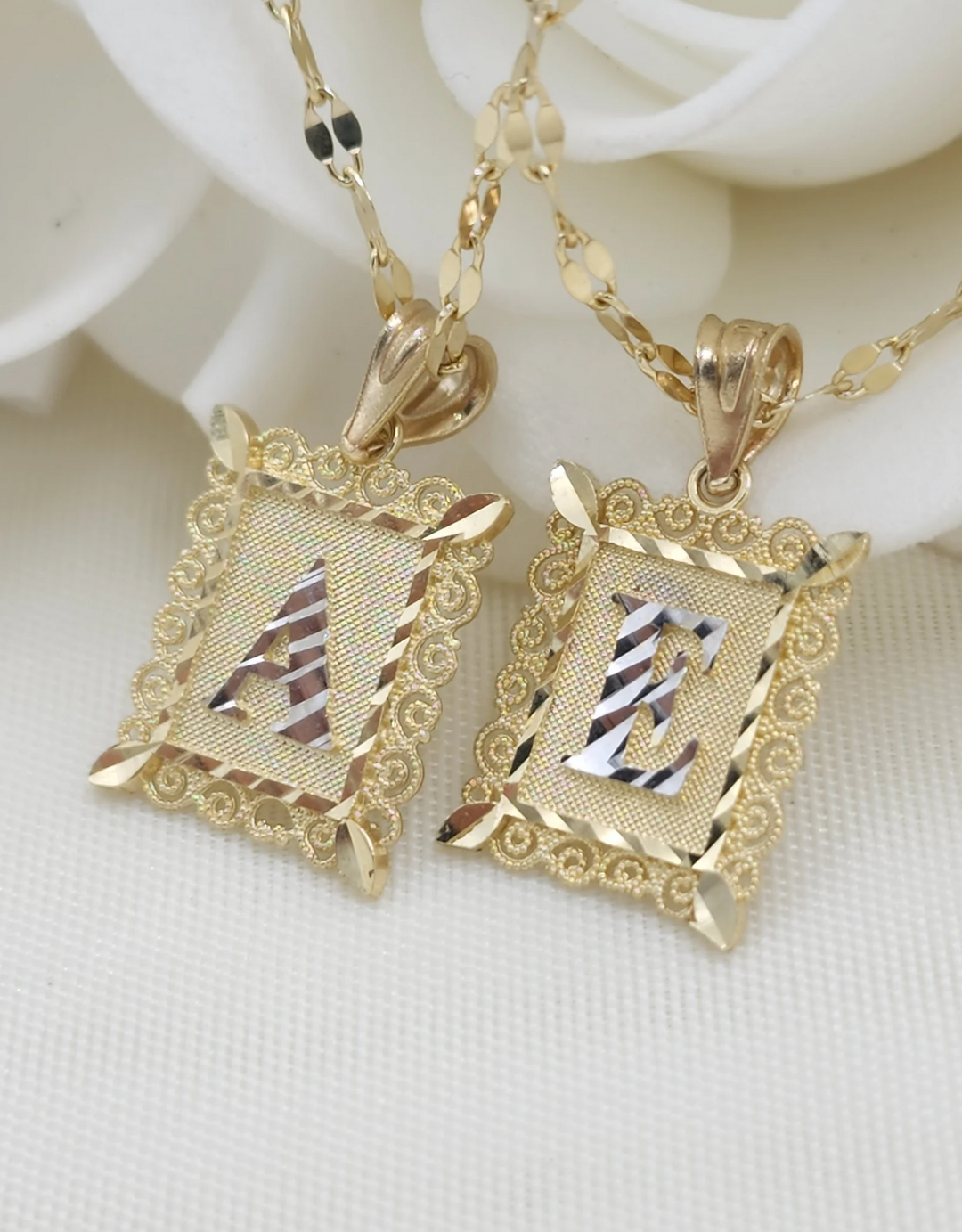 10k Initial  Square Letter Pendant