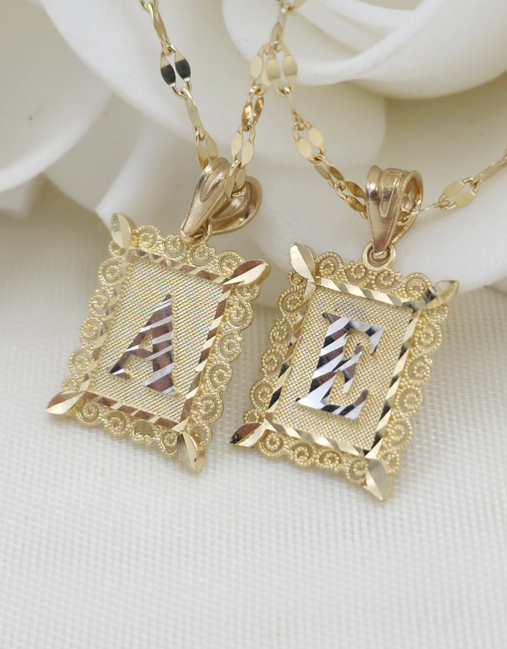 10k Initial  Square Letter Pendant