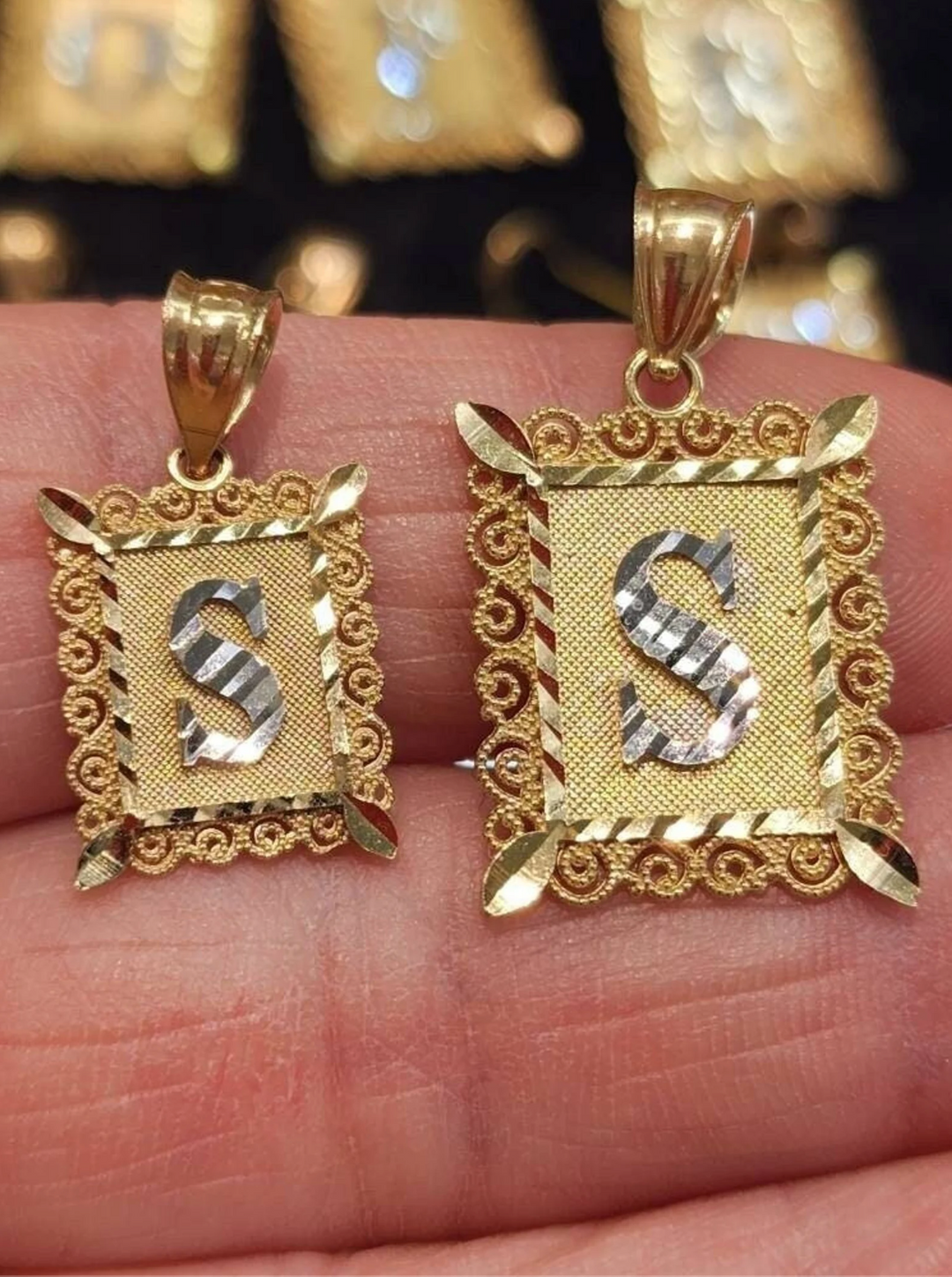 10k Initial  Square Letter Pendant