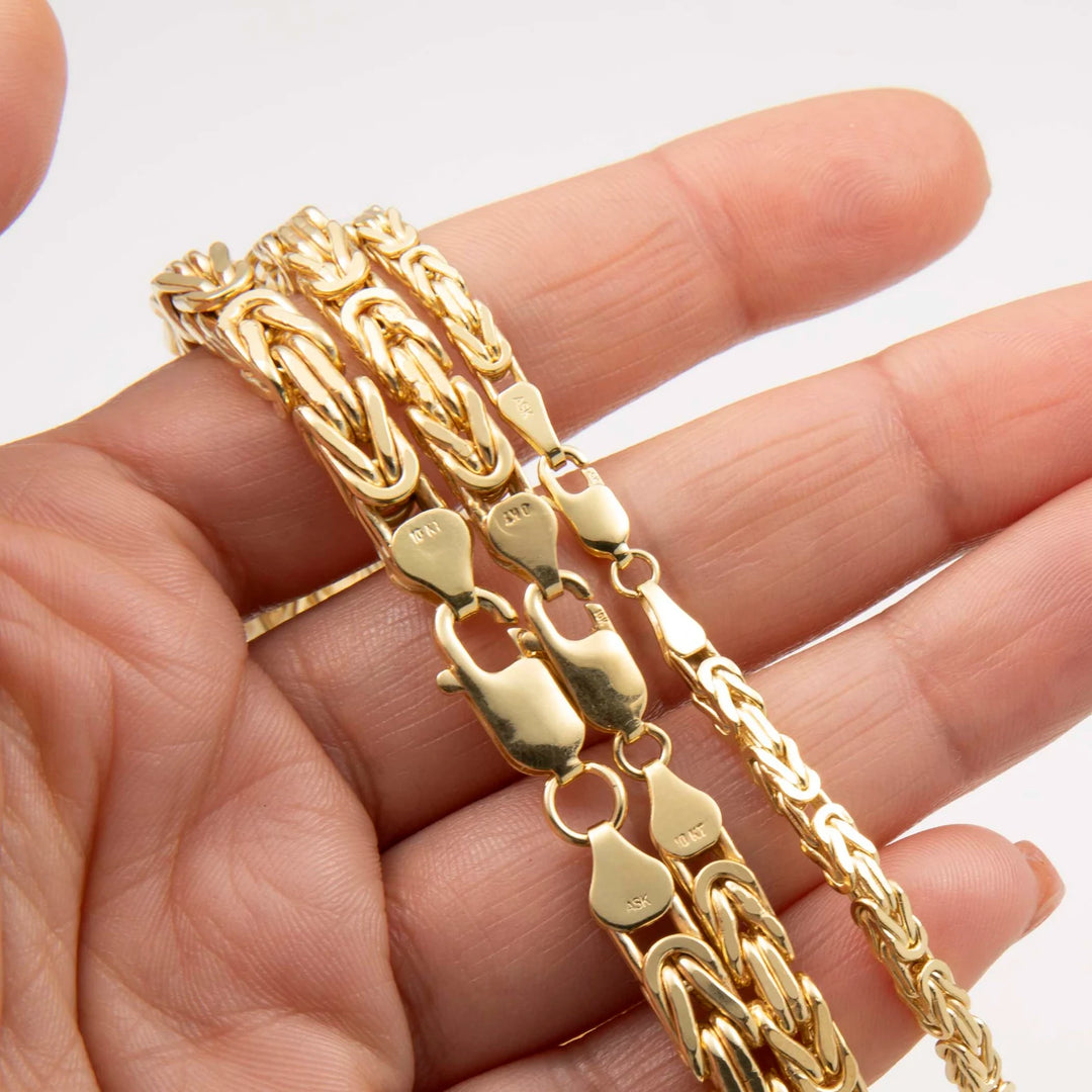 Italian Mens Semi Solid Byzantine Bracelet 10K/14K Yellow Gold