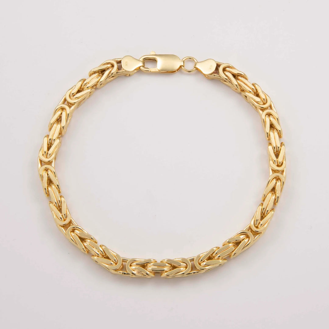 Italian Mens Semi Solid Byzantine Bracelet 10K/14K Yellow Gold