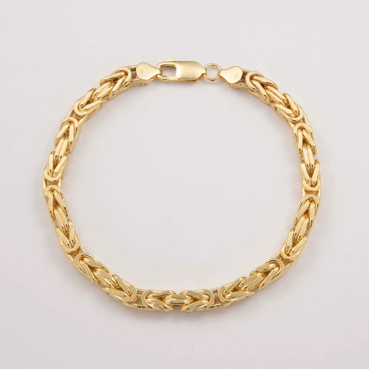 Italian Mens Semi Solid Byzantine Bracelet 10K/14K Yellow Gold