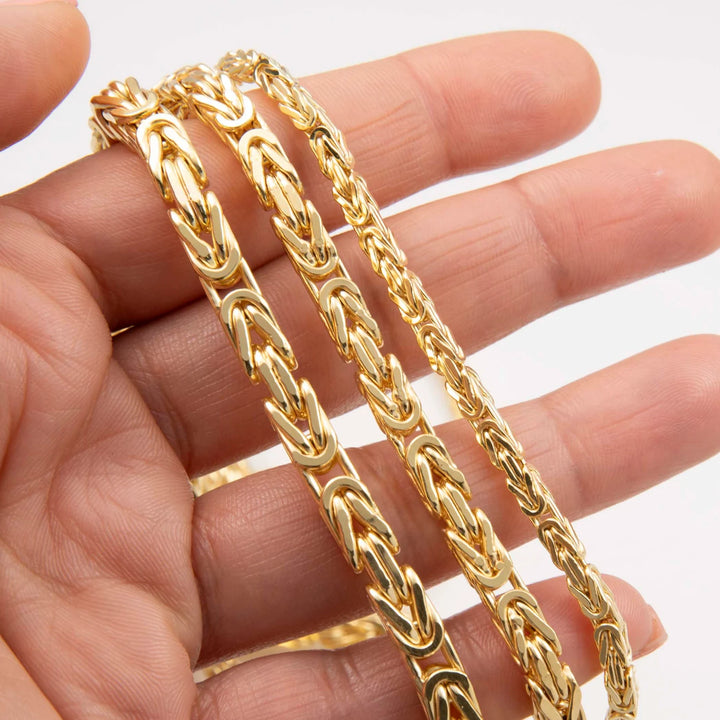 Italian Mens Semi Solid Byzantine Bracelet 10K/14K Yellow Gold