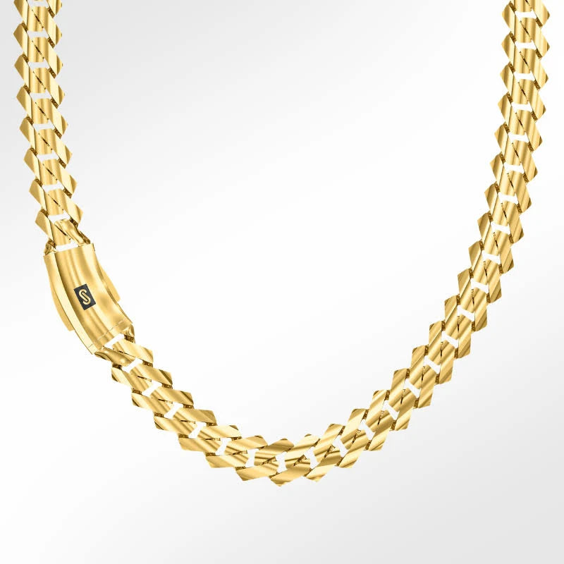 GOLD SEMI SOLID MONACO MIAMI CUBAN LINK CHAINS 10K / 14K GOLD