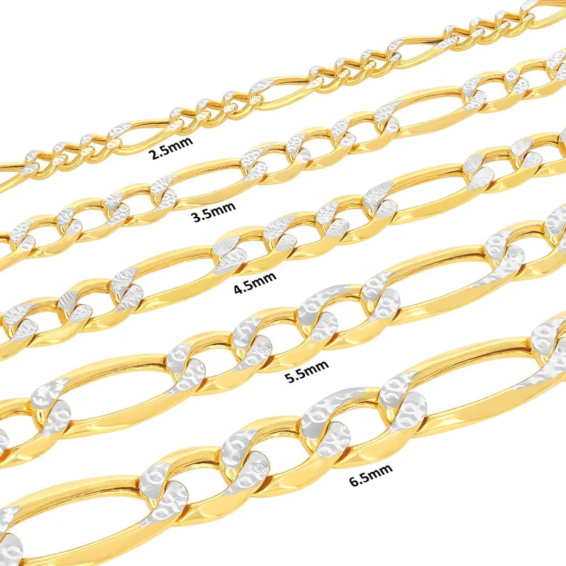 GOLD DIAMOND CUT SEMI SOLID FIGARO CHAIN 10K / 14K GOLD