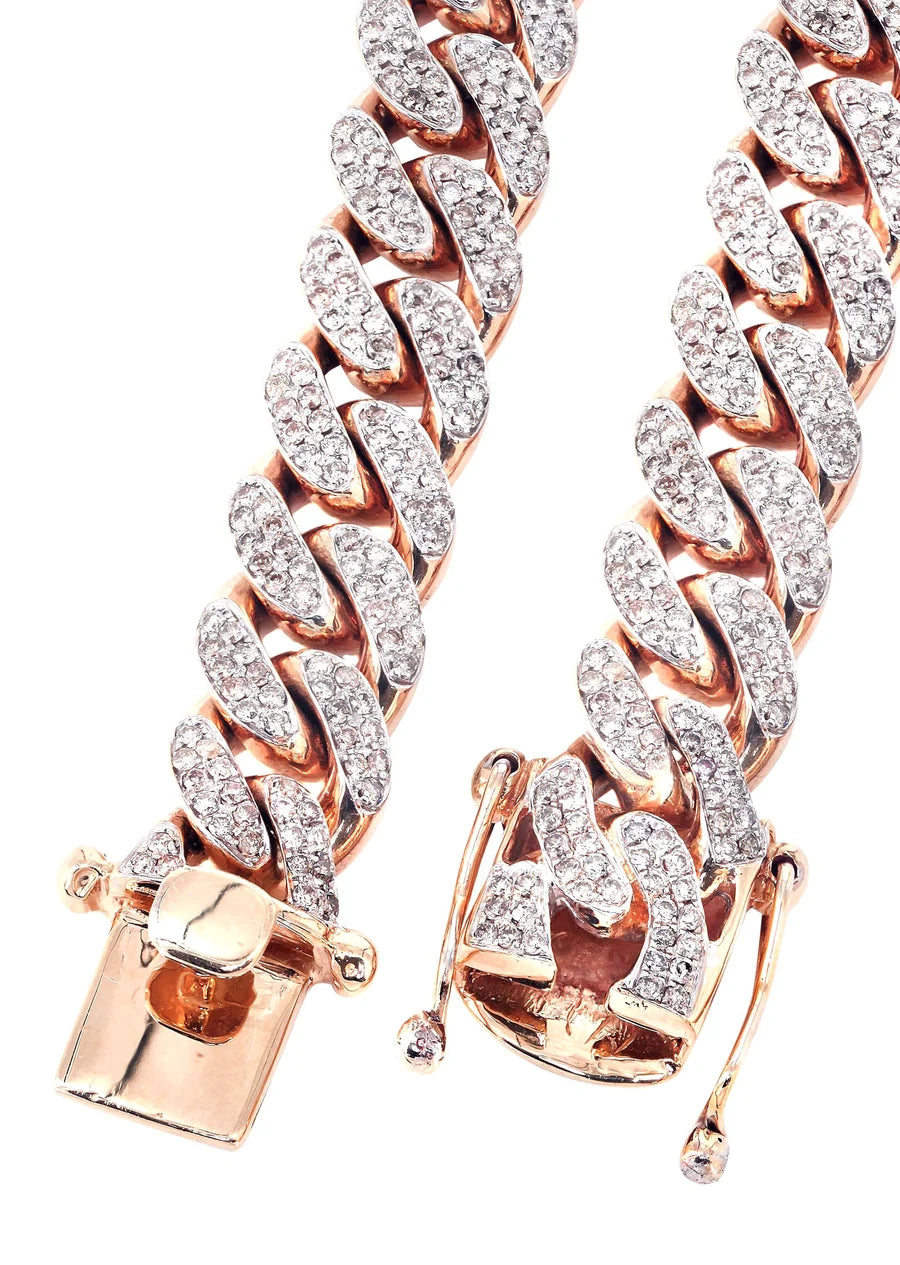 ROSE GOLD NATURAL DIAMOND MIAMI CUBAN LINK CHAIN 10K / 14K GOLD (10MM-20MM)