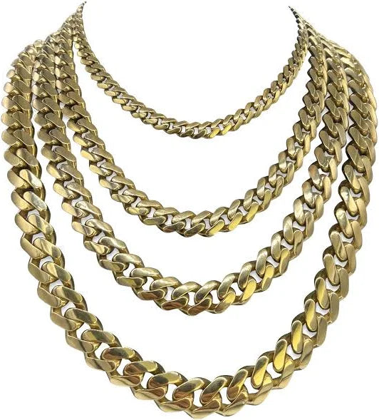 GOLD SEMI SOLID MONACO MIAMI CUBAN LINK CHAINS 10K / 14K GOLD