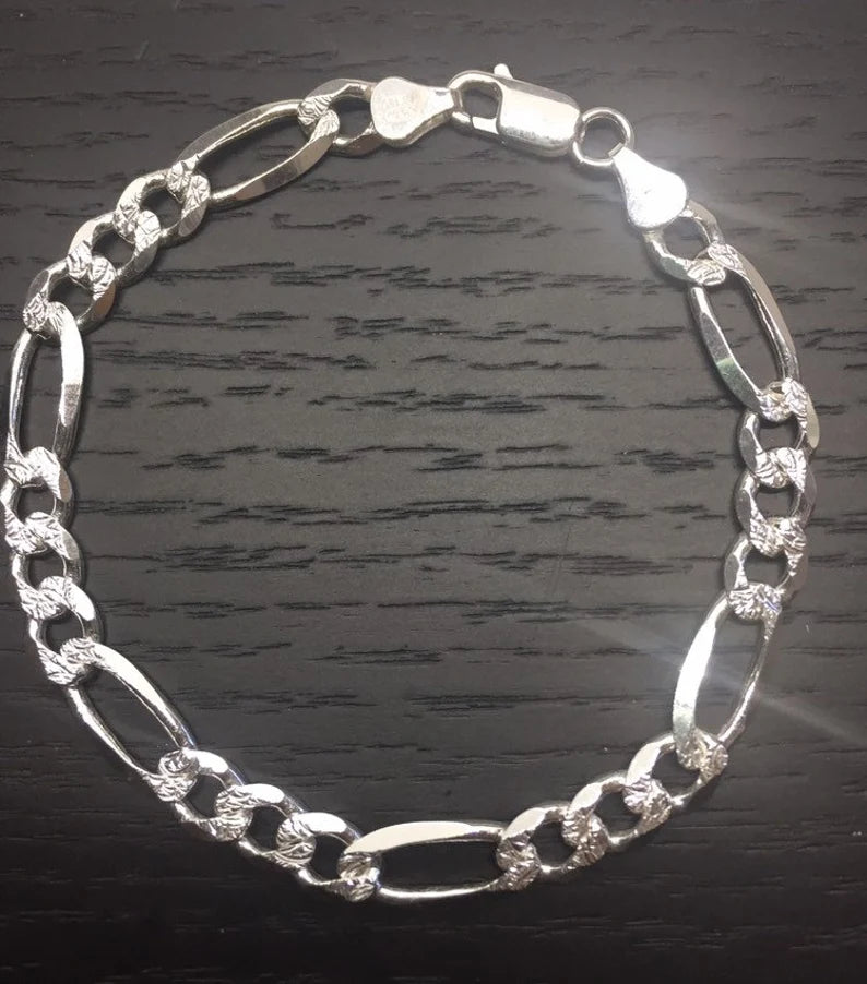 925 STERLING SILVER FIGARO DIA CUT BRACELETS
