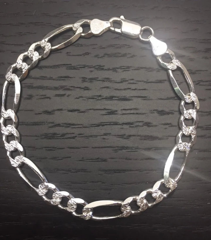 925 STERLING SILVER FIGARO DIA CUT BRACELETS
