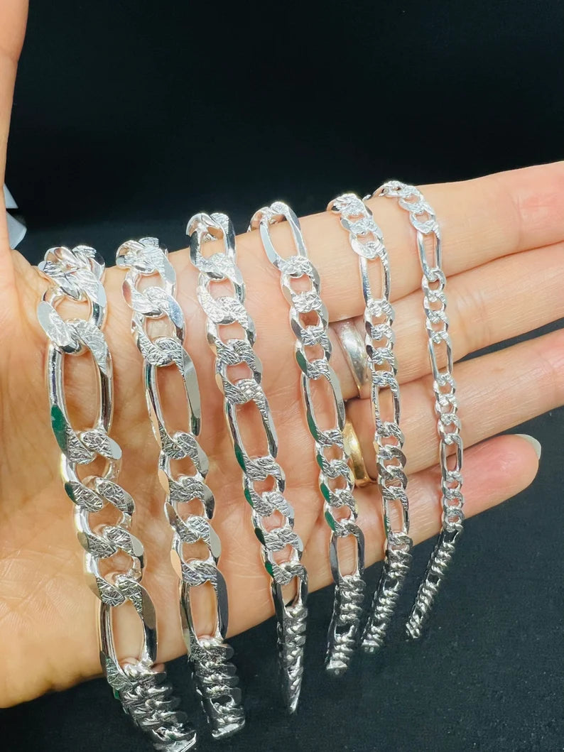 925 STERLING SILVER FIGARO DIA CUT BRACELETS