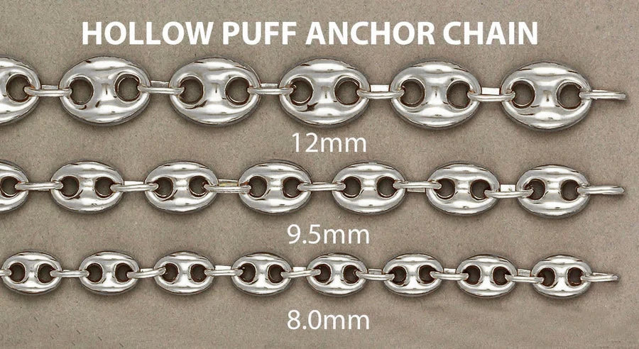 WHITE GOLD SEMI SOLID PUFF CHAINS 10K / 14K GOLD