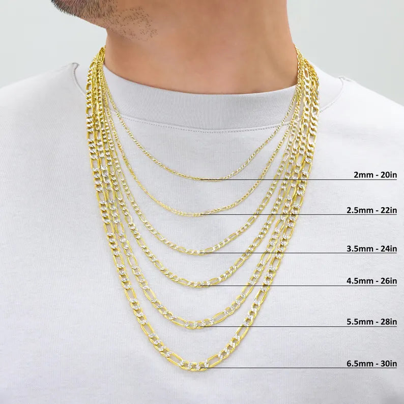 GOLD DIAMOND CUT SEMI SOLID FIGARO CHAIN 10K / 14K GOLD