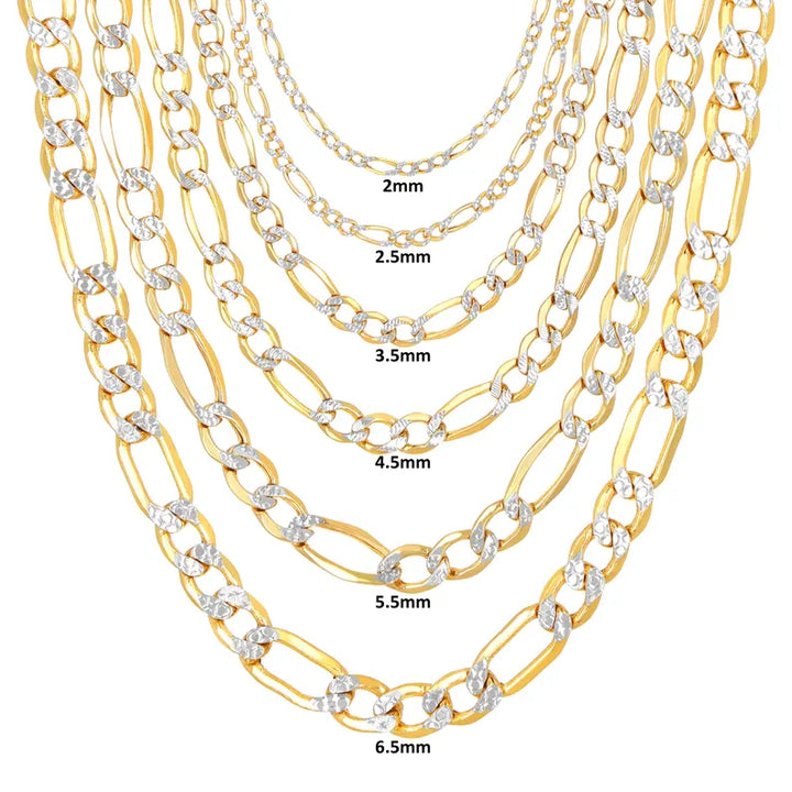 GOLD DIAMOND CUT SEMI SOLID FIGARO CHAIN 10K / 14K GOLD