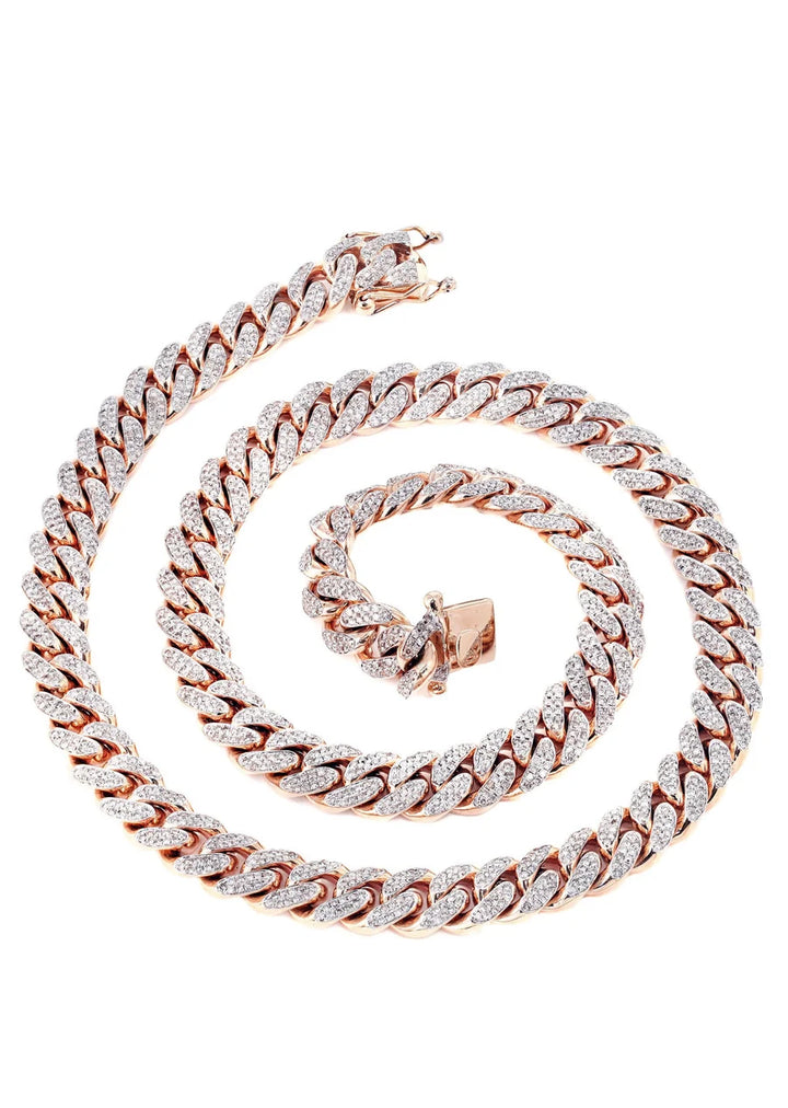 ROSE GOLD NATURAL DIAMOND MIAMI CUBAN LINK CHAIN 10K / 14K GOLD (10MM-20MM)