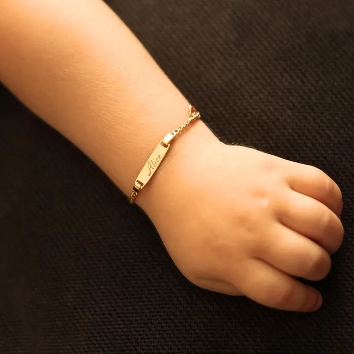 GOLD ID FIGARO BABY BRACELETS 10K / 14K YELLOW GOLD