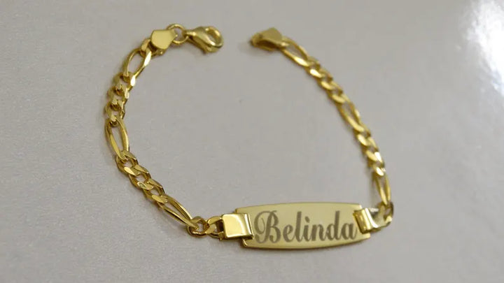 GOLD ID FIGARO BABY BRACELETS 10K / 14K YELLOW GOLD