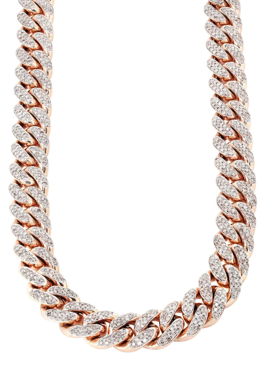 ROSE GOLD NATURAL DIAMOND MIAMI CUBAN LINK CHAIN 10K / 14K GOLD (10MM-20MM)