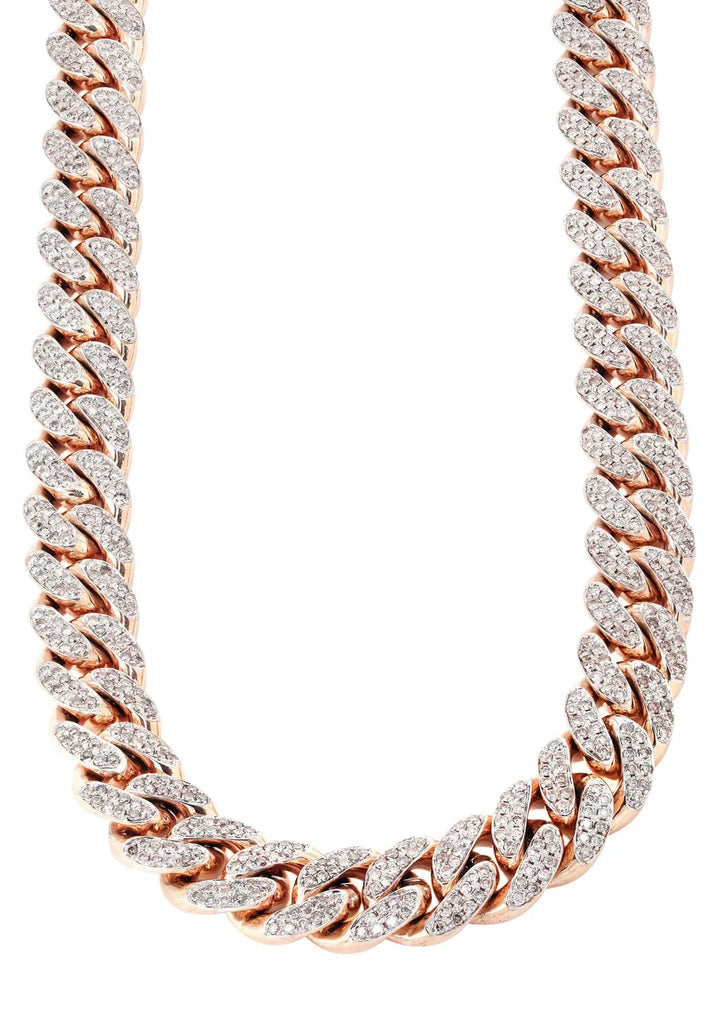 ROSE GOLD NATURAL DIAMOND MIAMI CUBAN LINK CHAIN 10K / 14K GOLD (10MM-20MM)