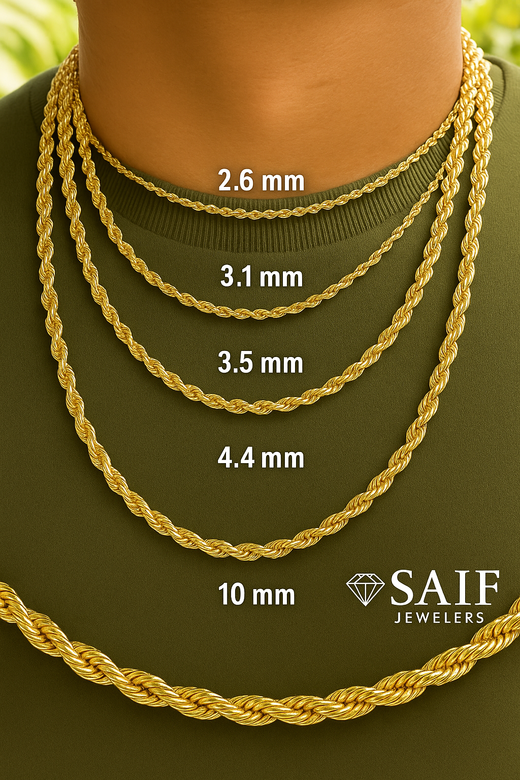GOLD SEMI SOLID ROPE CHAINS 10K / 14K