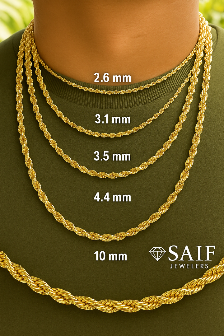 GOLD SEMI SOLID ROPE CHAINS 10K / 14K