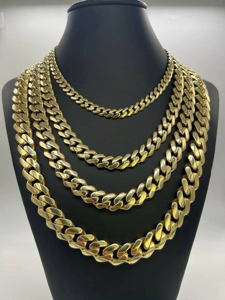 GOLD SEMI SOLID MONACO MIAMI CUBAN LINK CHAINS 10K / 14K GOLD
