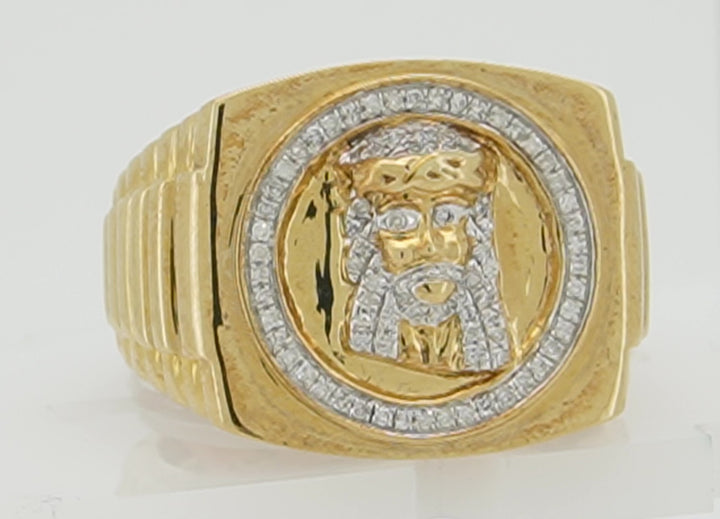 10K YELLOW GOLD 0.25 CTW JESUS FACE DIAMOND RING