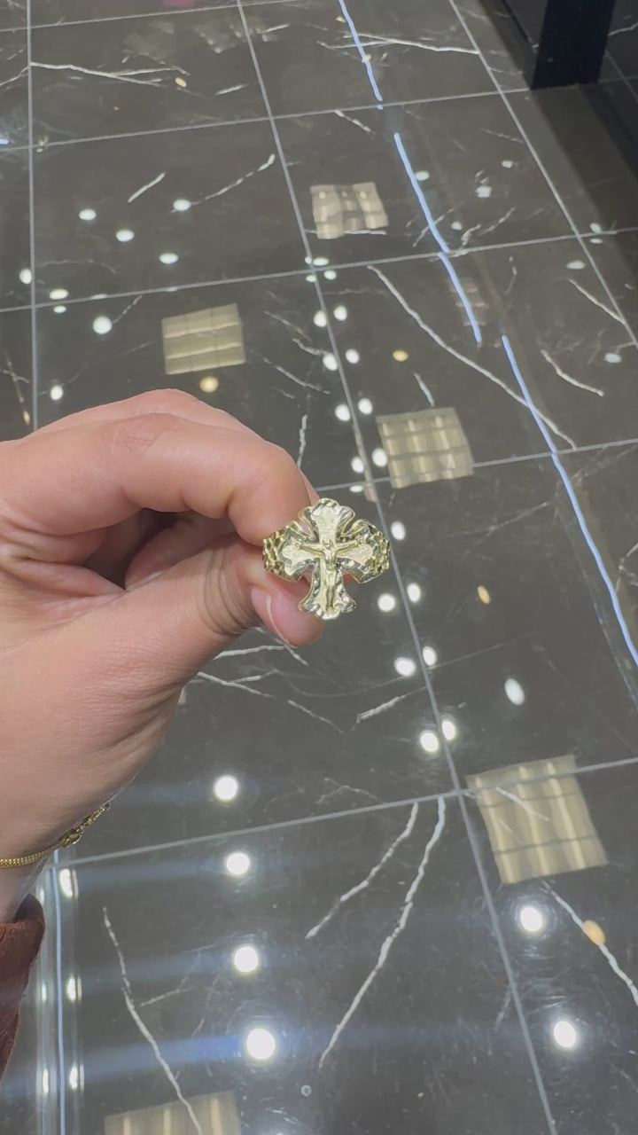 10K CROSS NUGGET RING