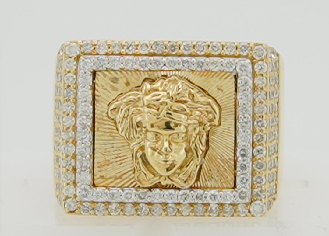 10K YELLOW GOLD 1.50 CTW  DIAMOND MEDUSA HEAD SQUARE  RING