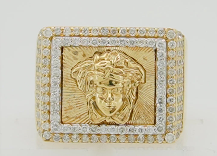 10K YELLOW GOLD 1.50 CTW  DIAMOND MEDUSA HEAD SQUARE  RING