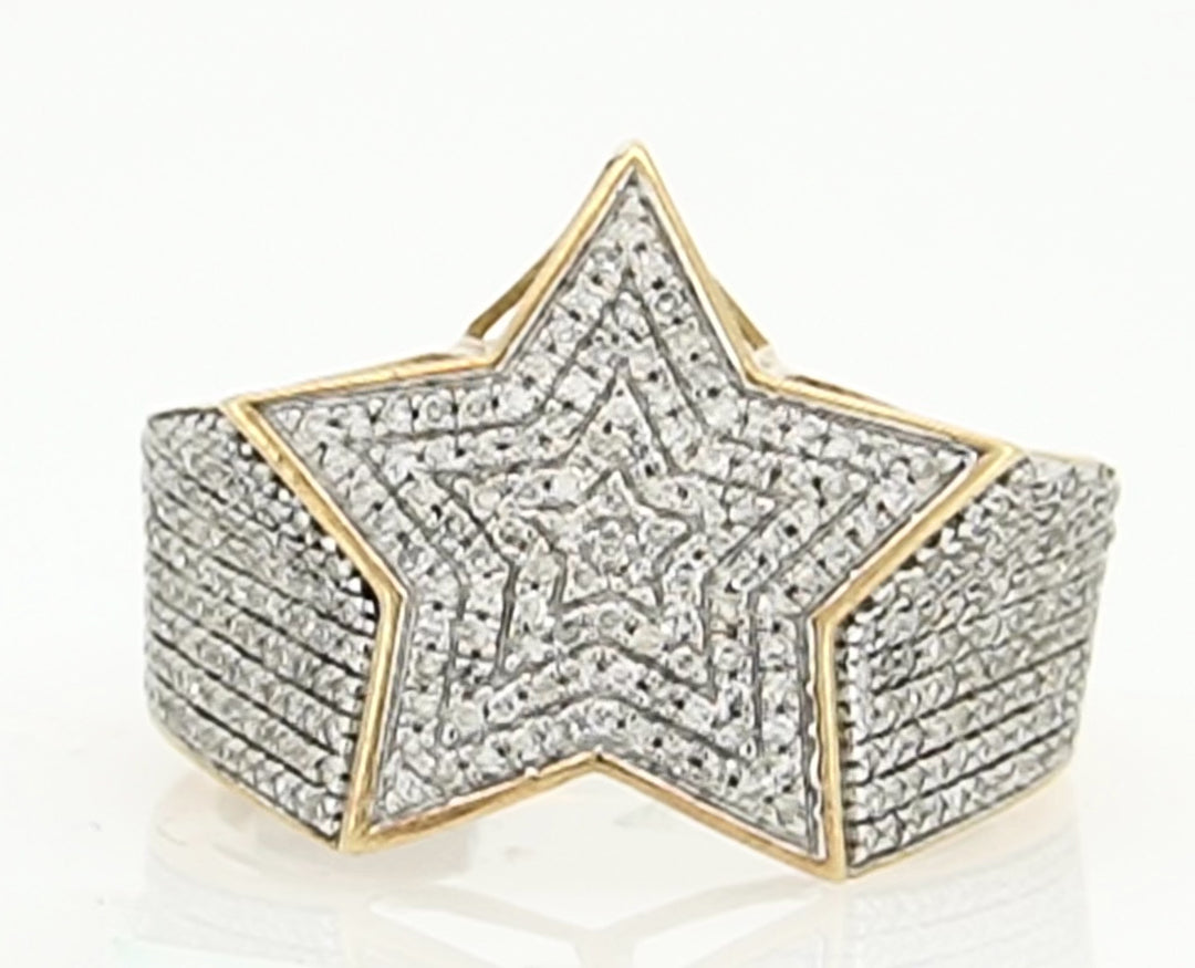 10KT Y/G 0.75CT STAR DIAMOND MENS RING
