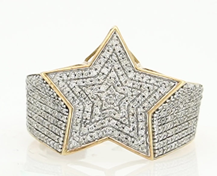 10KT Y/G 0.75CT STAR DIAMOND MENS RING