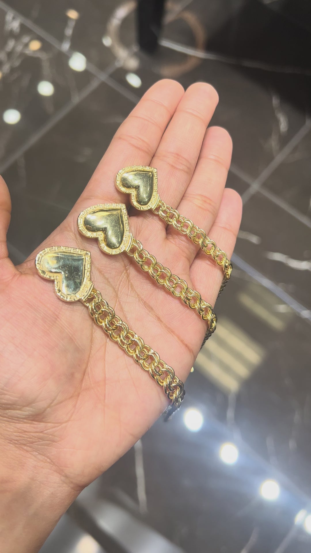 10K Yellow Gold chino triple heart bracelet