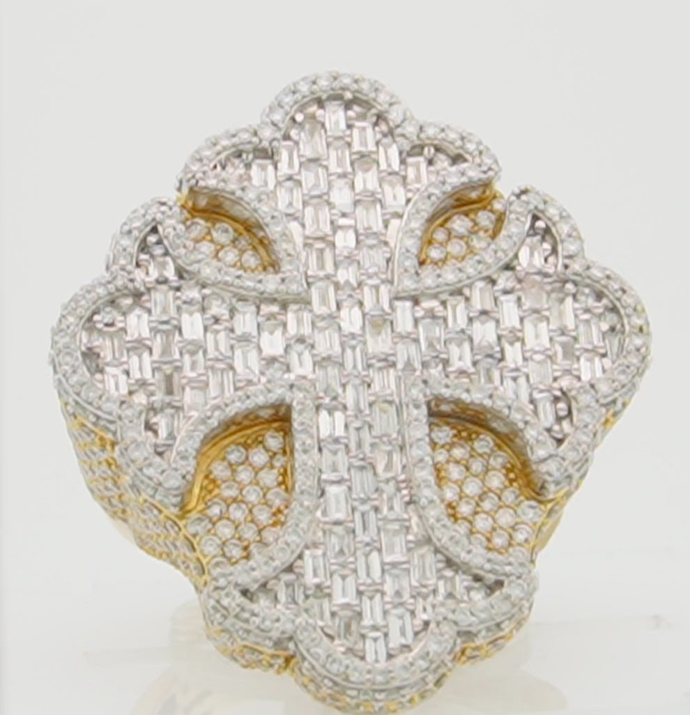 10K YELLOW GOLD 5.88 CTW BAGUETTE SETTING CROSS DIAMOND RING