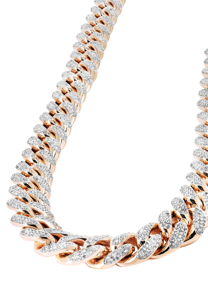 ROSE GOLD NATURAL DIAMOND MIAMI CUBAN LINK CHAIN 10K / 14K GOLD (10MM-20MM)
