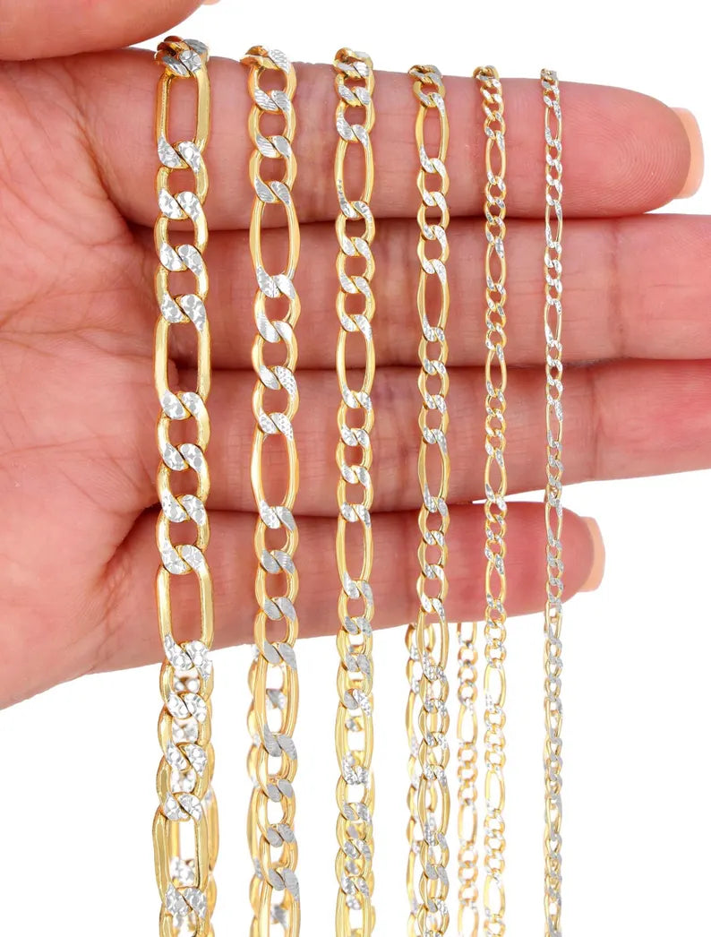 GOLD DIAMOND CUT SEMI SOLID FIGARO CHAIN 10K / 14K GOLD