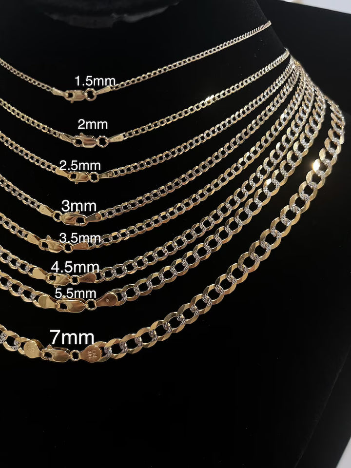GOLD SOLID DIAMOND CUT CUBAN LINK CHAIN 10K / 14K GOLD