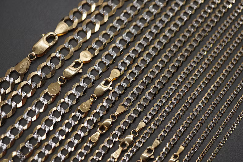 GOLD SOLID DIAMOND CUT CUBAN LINK CHAIN 10K / 14K GOLD