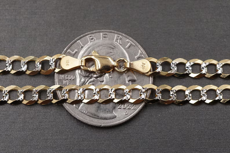 GOLD SOLID DIAMOND CUT CUBAN LINK CHAIN 10K / 14K GOLD