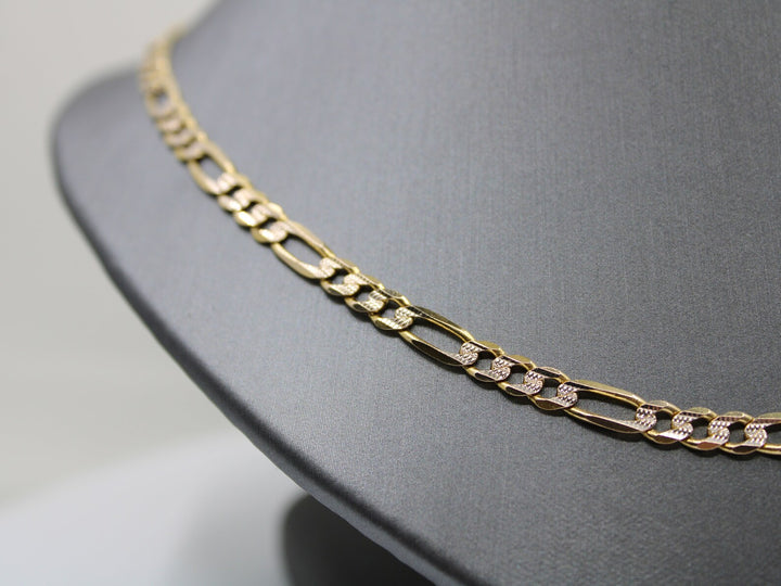 GOLD SOLID DIAMOND CUT FIGARO CHAINS 10K / 14K