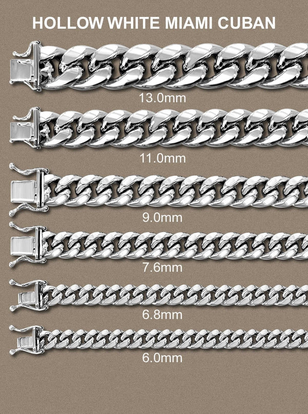 WHITE GOLD SEMI SOLID MIAMI CUBAN  CHAINS 10K / 14K WHITE GOLD
